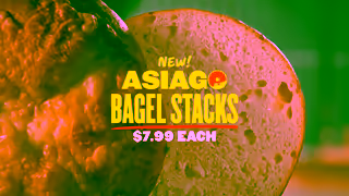 Panera Bread NEW Asiago Bagel Stacks Cheesy Packed Stacked with Flavor for 799 Ad Commercial Brand Imagery Photoshoot 0