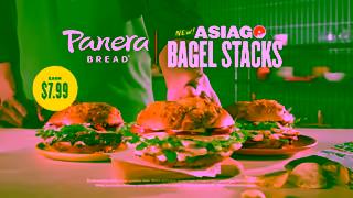 Panera Bread NEW Asiago Bagel Stacks Cheesy Packed Stacked with Flavor for 799 Ad Commercial Brand Imagery Photoshoot 2