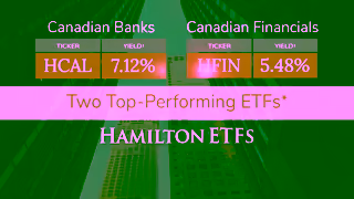 Hamilton ETFs Top Performing Canadian Bank Financials ETFs HCAL HFIN Hamilton ETFs Ad Commercial Brand Imagery Photoshoot 1