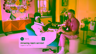 Booking.com Melissa McCarthy enjoys some room service Bookingcom Ad Commercial Brand Imagery Photoshoot 0