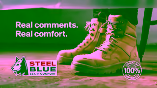 STEEL BLUE Boots Real Comments Real Comfort Feet dont stink for the missus 15s TVC 2025 Ad Commercial Brand Imagery Photoshoot 2
