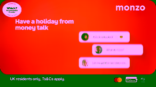 Monzo Bank Less sums more sun with Monzo Split UK residents TsCs and Mastercards exchange rate apply Ad Commercial Brand Imagery Photoshoot 0