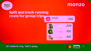 Monzo Bank Less sums more sun with Monzo Split UK residents TsCs and Mastercards exchange rate apply Ad Commercial Brand Imagery Photoshoot 1