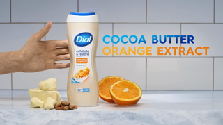 DIAL Soap Dial Exfoliate and Restore Cocoa Butter Orange Extract Body Wash Feel Rejuvenated 015 Ad Commercial Brand Imagery Photoshoot 1