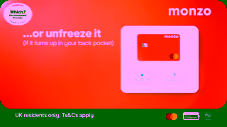 Monzo Bank Protect your money on the fly with Monzo UK residents TsCs and Mastercards exchange rate apply Ad Commercial Brand Imagery Photoshoot 1