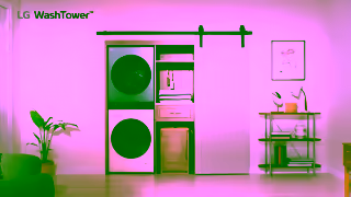 LG Electronics LG WashTower AllInOne Stacked Laundry Solution Forest Green and Beige Ad Commercial Brand Imagery Photoshoot 1
