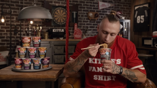 Nissin Cup Noodles Cup Noodles Stir Fry Fantasy Fumbles with George Kittle Ad Commercial Brand Imagery Photoshoot 2