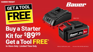 Harbor Freight Bauer Deal Buy A Bauer 5 Ah Battery Charger Starter Kit Get A Tool Free Harbor Freight Ad Commercial Brand Imagery Photoshoot 1