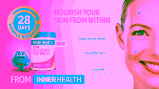 INNER HEALTH NEW Postbiotic Formula Reduce wrinkles in 28 days with Inner Health Skin Rejuvenate Ad Commercial Brand Imagery Photoshoot 1