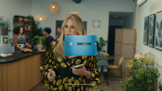 DISCOVER Double Coffee Discover it Card Cashback Match 15 Commercial featuring Jennifer Coolidge Ad Commercial Brand Imagery Photoshoot 2