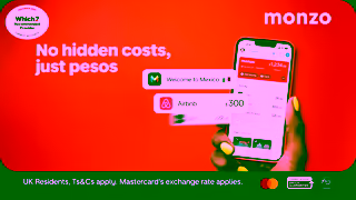 Monzo Bank Pay abroad feefree with Monzo UK residents TsCs and Mastercards exchange rate apply Ad Commercial Brand Imagery Photoshoot 1
